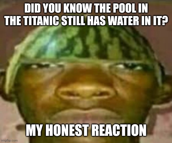 ??? | DID YOU KNOW THE POOL IN THE TITANIC STILL HAS WATER IN IT? MY HONEST REACTION | image tagged in wow that s crazy my guy but when did i ask | made w/ Imgflip meme maker