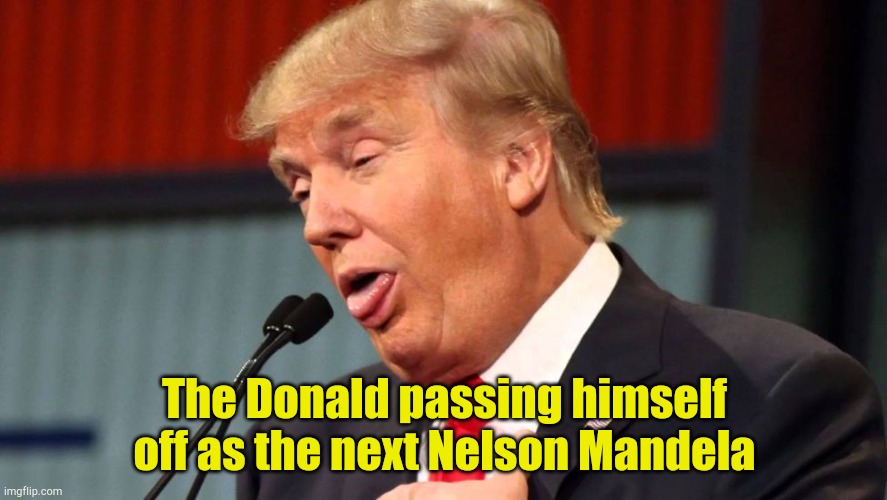 What a dumbbell | The Donald passing himself off as the next Nelson Mandela | image tagged in stupid trump | made w/ Imgflip meme maker