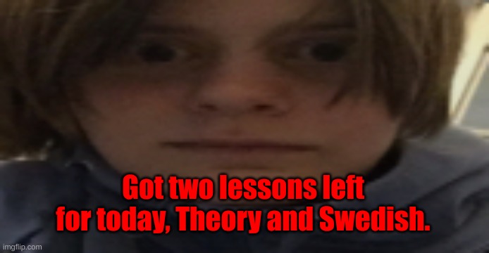 Then I'll be home after swedish. | Got two lessons left for today, Theory and Swedish. | image tagged in darthswede silly serious face | made w/ Imgflip meme maker