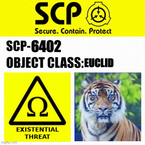 SCP-6402 Label | 6402; EUCLID | image tagged in scp object class blank label | made w/ Imgflip meme maker