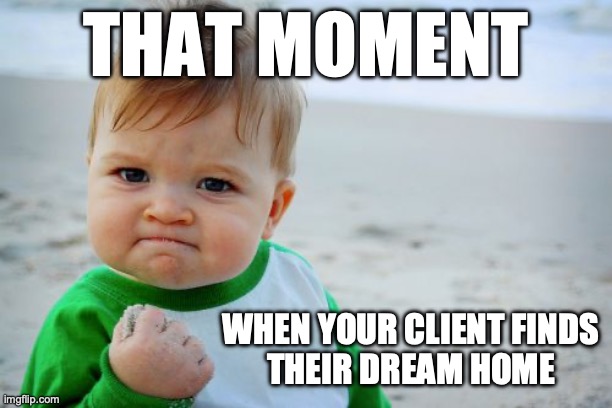 Success Kid Original | THAT MOMENT; WHEN YOUR CLIENT FINDS
THEIR DREAM HOME | image tagged in memes,success kid original | made w/ Imgflip meme maker
