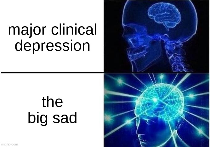 im big sad | major clinical depression; the big sad | image tagged in expanding brain two frames,depression,sad,memes | made w/ Imgflip meme maker