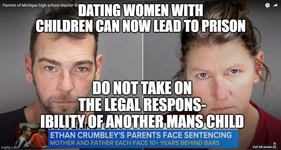 Risk to finance and freedom not worth the minimal reward | DATING WOMEN WITH CHILDREN CAN NOW LEAD TO PRISON; DO NOT TAKE ON
THE LEGAL RESPONS-
IBILITY OF ANOTHER MANS CHILD | image tagged in single mom,prison,mass shooting,dating sucks,responsibility,step father | made w/ Imgflip meme maker