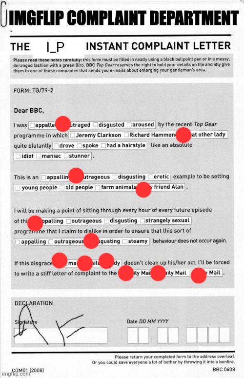 MSMG complaint form | I_P | image tagged in msmg complaint form | made w/ Imgflip meme maker