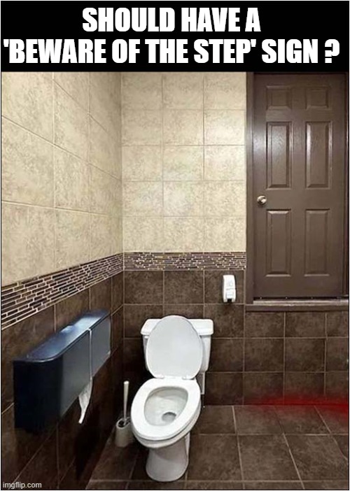 The Toilet 'Drop Of Death' ! | SHOULD HAVE A 'BEWARE OF THE STEP' SIGN ? | image tagged in toilet,death,falling | made w/ Imgflip meme maker