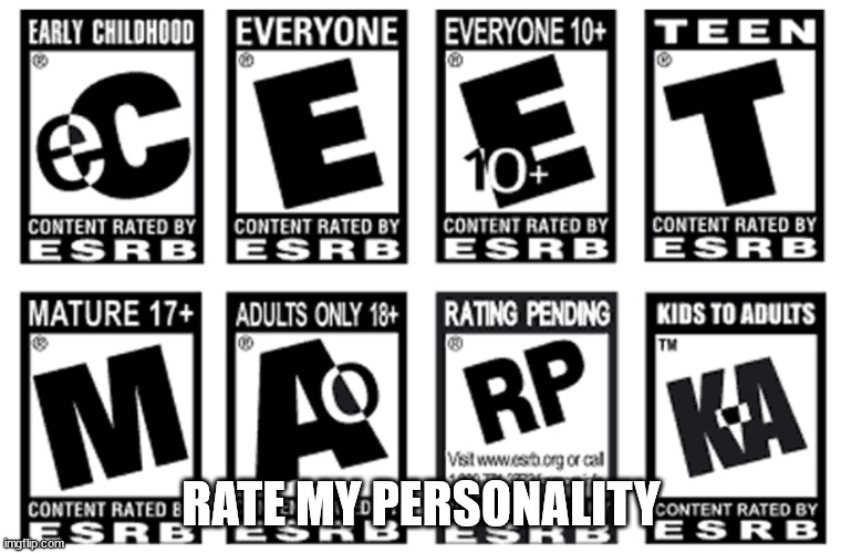 Age ratings | RATE MY PERSONALITY | image tagged in age ratings | made w/ Imgflip meme maker