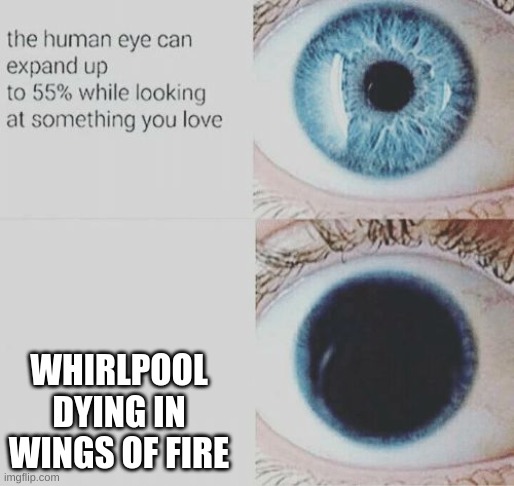 ((true)) | WHIRLPOOL  DYING IN WINGS OF FIRE | image tagged in eye pupil expand | made w/ Imgflip meme maker