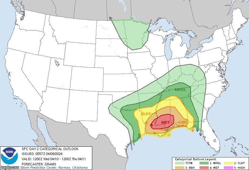Moderate risk for severe storms on April 9 | made w/ Imgflip meme maker