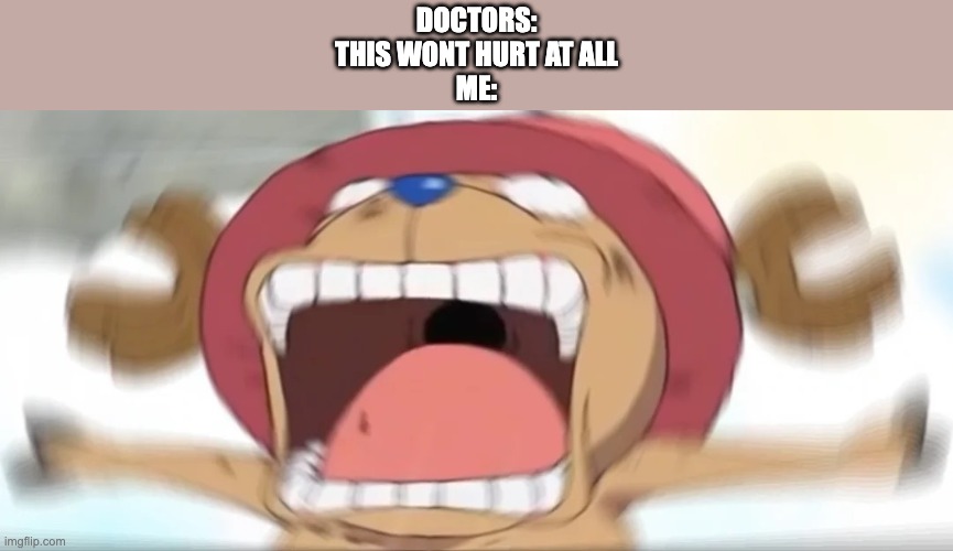 Chopper screaming | DOCTORS:
THIS WONT HURT AT ALL
ME: | image tagged in chopper screaming | made w/ Imgflip meme maker
