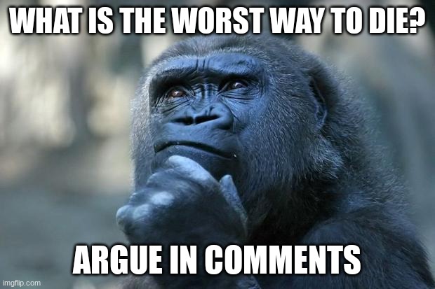 Deep Thoughts | WHAT IS THE WORST WAY TO DIE? ARGUE IN COMMENTS | image tagged in deep thoughts | made w/ Imgflip meme maker