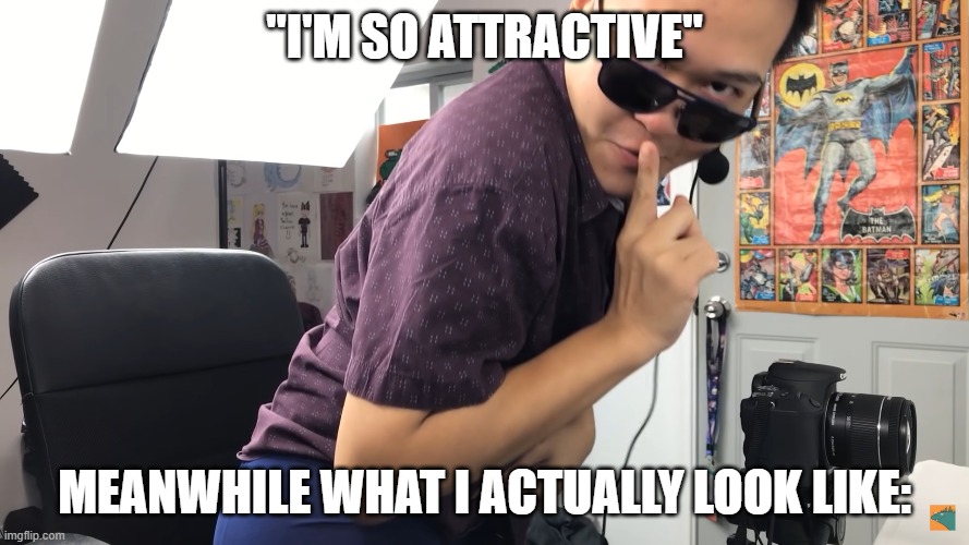 relateable | "I'M SO ATTRACTIVE"; MEANWHILE WHAT I ACTUALLY LOOK LIKE: | image tagged in demotivationals | made w/ Imgflip meme maker