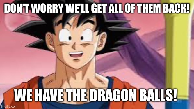 DON’T WORRY WE’LL GET ALL OF THEM BACK! WE HAVE THE DRAGON BALLS! | made w/ Imgflip meme maker