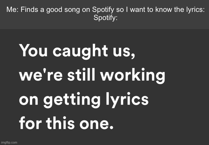 NO. | Me: Finds a good song on Spotify so I want to know the lyrics:
Spotify: | image tagged in memes,spotify | made w/ Imgflip meme maker