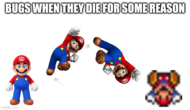 Why are they always upside down | BUGS WHEN THEY DIE FOR SOME REASON | image tagged in bugs,mario | made w/ Imgflip meme maker