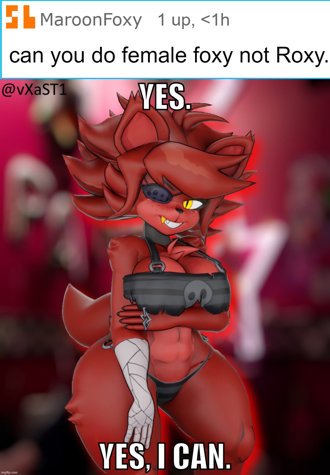 These are pretty hard to find. xD (Most of the results are male. xD) | YES. YES, I CAN. | image tagged in five nights at freddy's,foxy | made w/ Imgflip meme maker