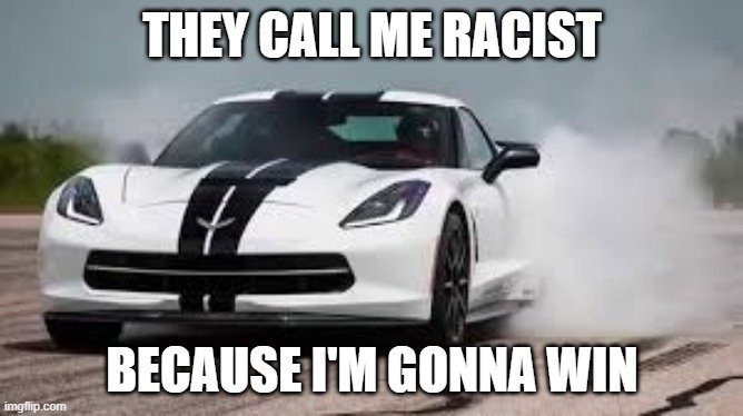 i also dislike people of the other color what who said that | THEY CALL ME RACIST; BECAUSE I'M GONNA WIN | image tagged in race car | made w/ Imgflip meme maker