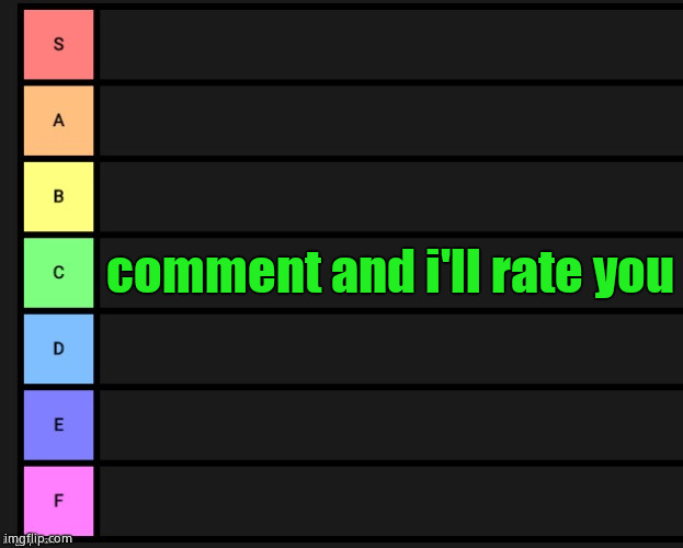Tier List | comment and i'll rate you | image tagged in tier list | made w/ Imgflip meme maker