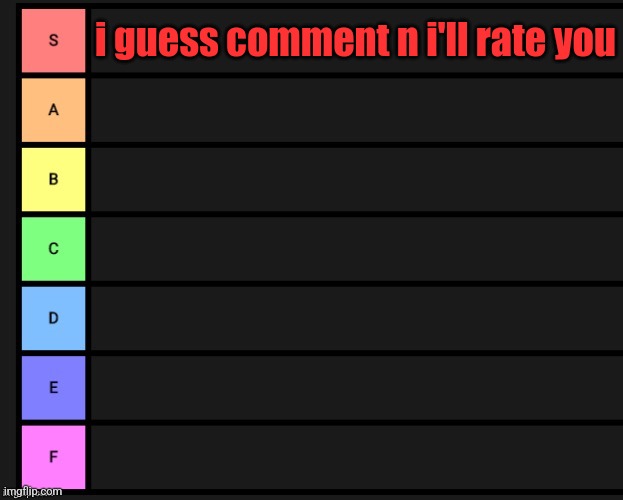 Tier List | i guess comment n i'll rate you | image tagged in tier list | made w/ Imgflip meme maker
