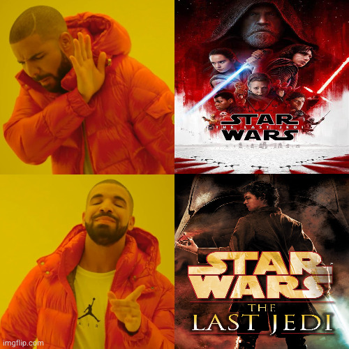 The real Jedi lasts forever | image tagged in memes,drake hotline bling,the last jedi,star wars,books | made w/ Imgflip meme maker