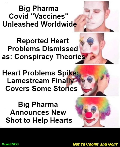Got Ya Coofin' and Goin' [PSC] | image tagged in clown applying makeup,big pharma,unsafe injections,captured market,msm lies,covid collusion | made w/ Imgflip meme maker