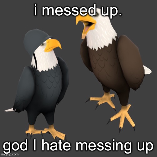 tf2 eagles | i messed up. god I hate messing up | image tagged in tf2 eagles | made w/ Imgflip meme maker