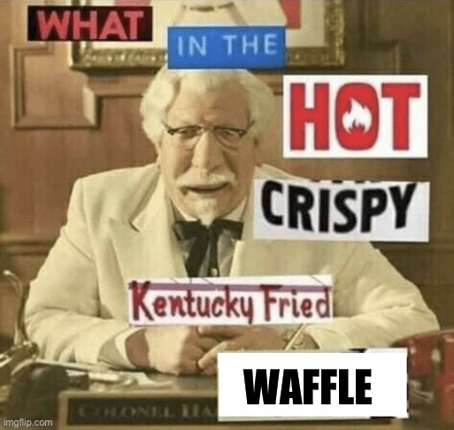 what in the hot crispy kentucky fried frick | WAFFLE | image tagged in what in the hot crispy kentucky fried frick | made w/ Imgflip meme maker