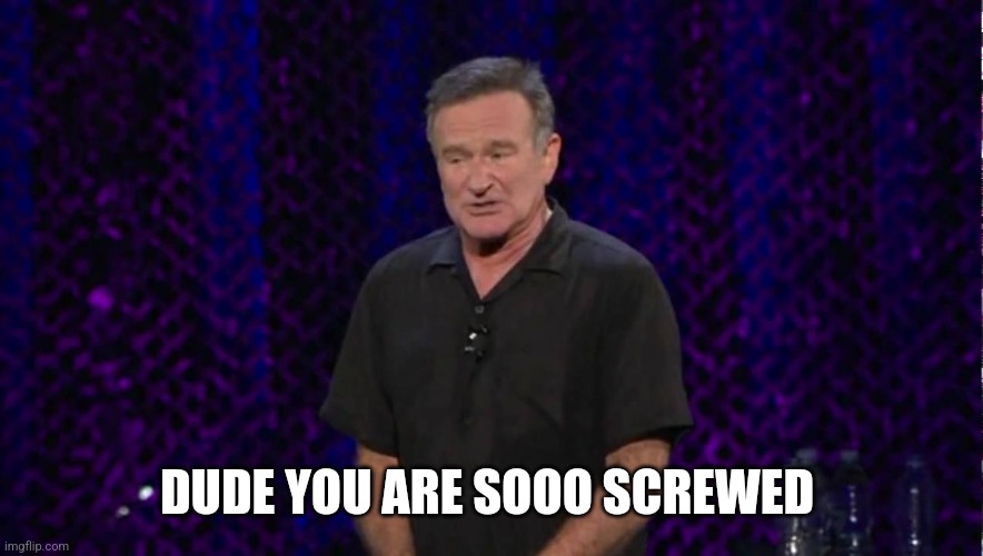 Robin Williams | DUDE YOU ARE SOOO SCREWED | image tagged in robin williams | made w/ Imgflip meme maker