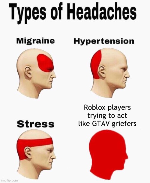 Ridiculous | Roblox players trying to act like GTAV griefers | image tagged in headaches | made w/ Imgflip meme maker