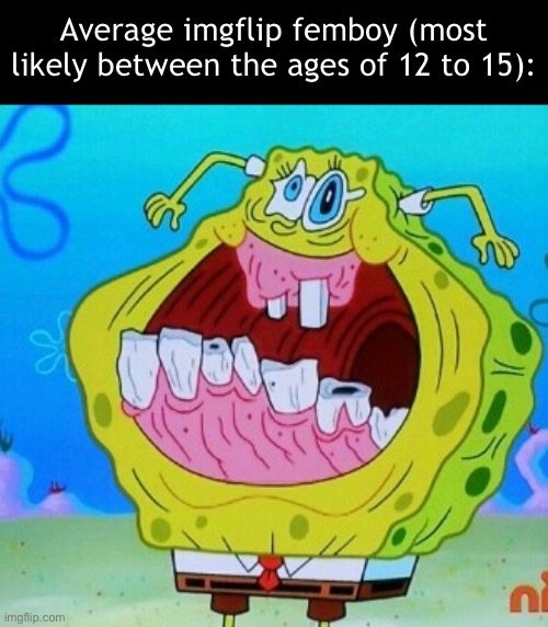 wompity womp | Average imgflip femboy (most likely between the ages of 12 to 15): | image tagged in spongebob face freeze | made w/ Imgflip meme maker