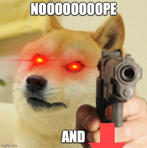 Doge holding gun with laser eye | NOOOOOOOOPE AND | image tagged in doge holding gun with laser eye | made w/ Imgflip meme maker