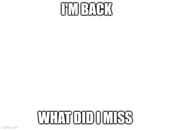 I'M BACK; WHAT DID I MISS | made w/ Imgflip meme maker
