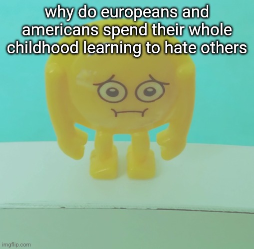 sad | why do europeans and americans spend their whole childhood learning to hate others | image tagged in sad | made w/ Imgflip meme maker