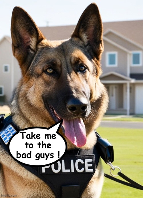 Working Dog | Take me
to the
bad guys ! | image tagged in police | made w/ Imgflip meme maker