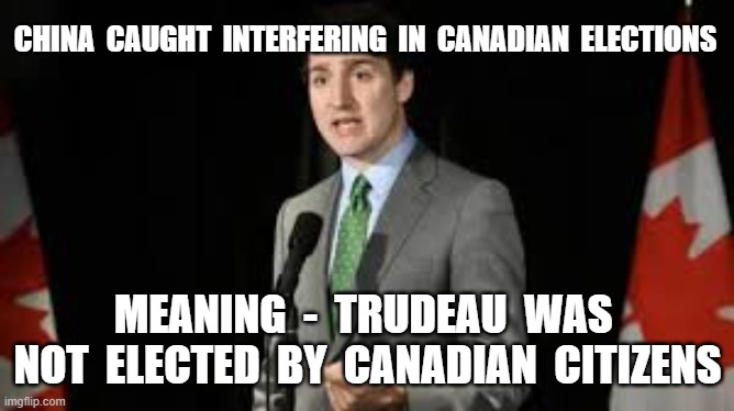 CHINA  CAUGHT  INTERFERING  IN  CANADIAN  ELECTIONS; MEANING  -  TRUDEAU  WAS  NOT  ELECTED  BY  CANADIAN  CITIZENS | image tagged in justin trudeau,chinese interference,china election interference,soy boy | made w/ Imgflip meme maker