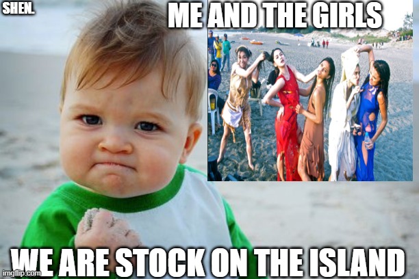 Success Kid Original Meme | ME AND THE GIRLS; SHEN. WE ARE STOCK ON THE ISLAND | image tagged in memes,success kid original | made w/ Imgflip meme maker