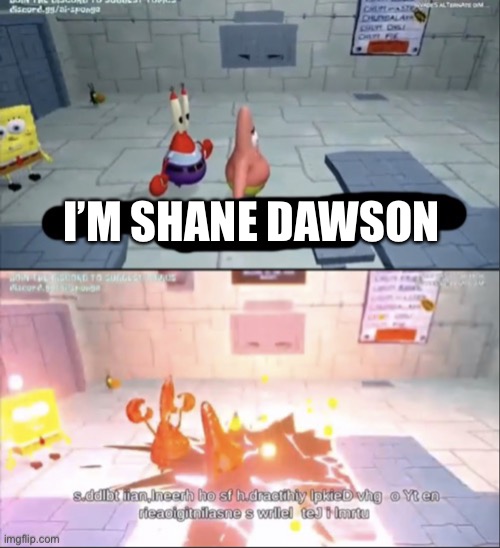 Patrick and mr. Krabs get obliterated | I’M SHANE DAWSON | image tagged in patrick and mr krabs get obliterated | made w/ Imgflip meme maker