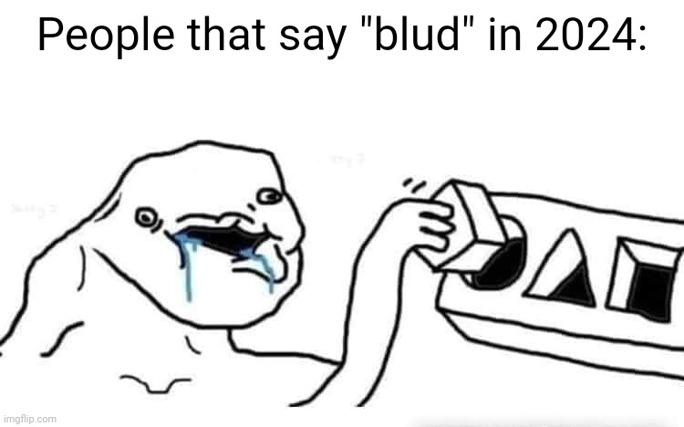 . | People that say "blud" in 2024: | image tagged in stupid dumb drooling puzzle | made w/ Imgflip meme maker