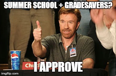 Chuck Norris Approves | SUMMER SCHOOL + GRADESAVERS? I APPROVE | image tagged in memes,chuck norris approves | made w/ Imgflip meme maker