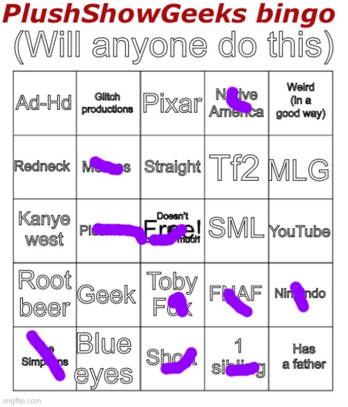 PlushShowGeeks bingo | image tagged in plushshowgeeks bingo | made w/ Imgflip meme maker