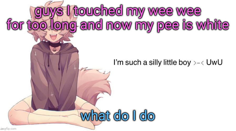 Silly_Neko announcement template | guys I touched my wee wee for too long and now my pee is white; what do I do | image tagged in silly_neko announcement template | made w/ Imgflip meme maker