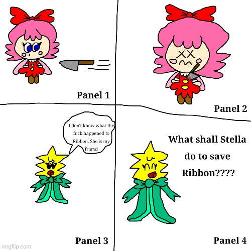 Ribbon dies and Stella wants to save Ribbon | image tagged in crossover,gore,murder,parody,ribbon,stella | made w/ Imgflip meme maker