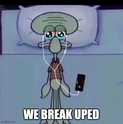 Squidward crying in bed | WE BREAK UPED | image tagged in squidward crying in bed | made w/ Imgflip meme maker