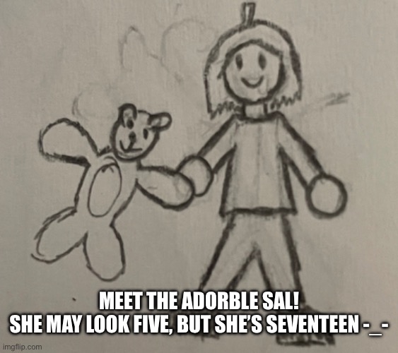DON’T GET ANY WEIRD IDEAS | MEET THE ADORBLE SAL!
SHE MAY LOOK FIVE, BUT SHE’S SEVENTEEN -_- | made w/ Imgflip meme maker