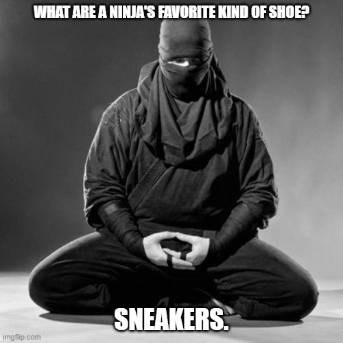 Daily Bad Dad Joke April 10, 2024 | WHAT ARE A NINJA'S FAVORITE KIND OF SHOE? SNEAKERS. | image tagged in ninja zen | made w/ Imgflip meme maker