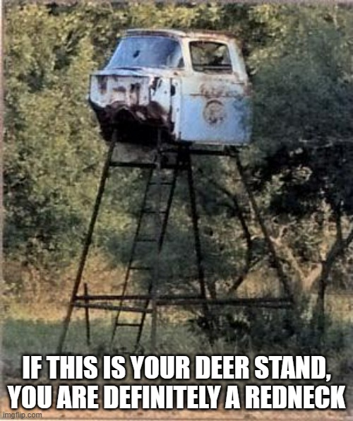 memes by Brad redneck deer stand | IF THIS IS YOUR DEER STAND, YOU ARE DEFINITELY A REDNECK | image tagged in sports,funny,hunting,funny meme,humor,deer | made w/ Imgflip meme maker