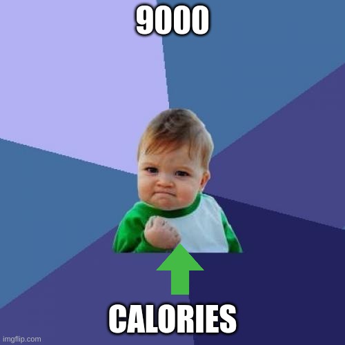Success Kid Meme | 9000; CALORIES | image tagged in memes,success kid | made w/ Imgflip meme maker