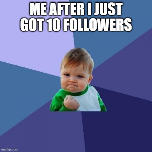building a legacy | ME AFTER I JUST GOT 10 FOLLOWERS | image tagged in memes,success kid | made w/ Imgflip meme maker