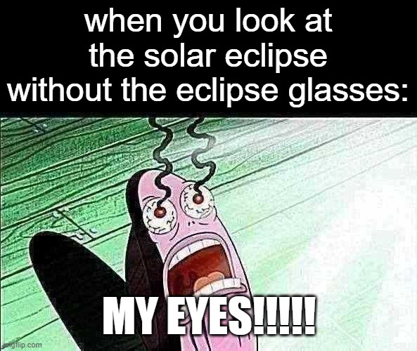 Spongebob My Eyes | when you look at the solar eclipse without the eclipse glasses:; MY EYES!!!!! | image tagged in spongebob my eyes | made w/ Imgflip meme maker