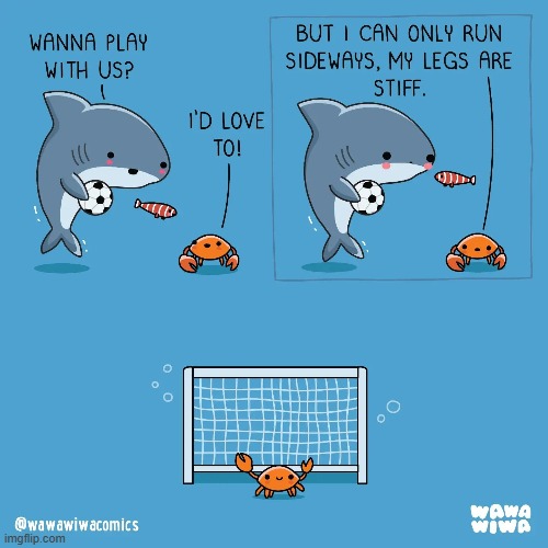 image tagged in fish,shark,crab,soccer,goalie | made w/ Imgflip meme maker