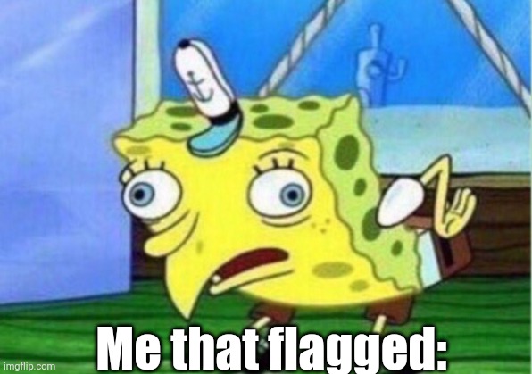 Mocking Spongebob Meme | Me that flagged: | image tagged in memes,mocking spongebob | made w/ Imgflip meme maker